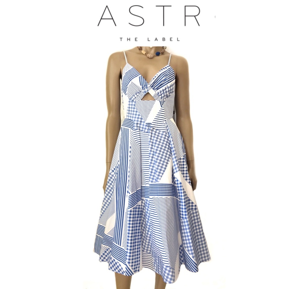 NWT ASTR LINDEY MIDI DRESS in Patchwork Blue